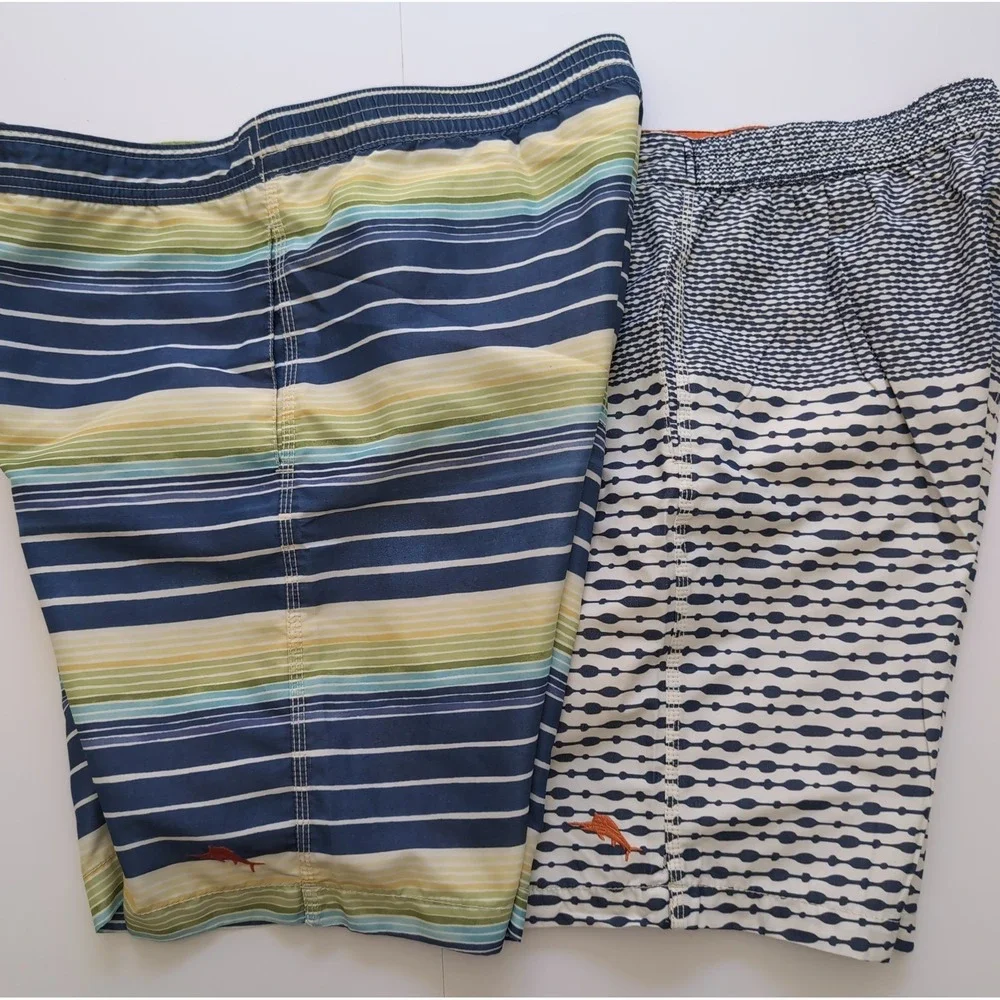 Lot of 2 Pairs Tommy Bahama Swim Trunks Boardshorts Mens Medium Stripe Marlin